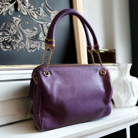 RARE Authentic Morabito Boston Bag pebbled leather purple gold custom - Picture 1 of 10